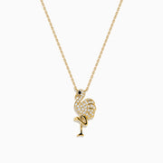 14K Yellow Gold White and Black Diamond Flamingo Pendant