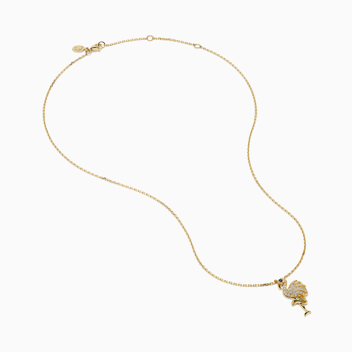 14K Yellow Gold White and Black Diamond Flamingo Pendant