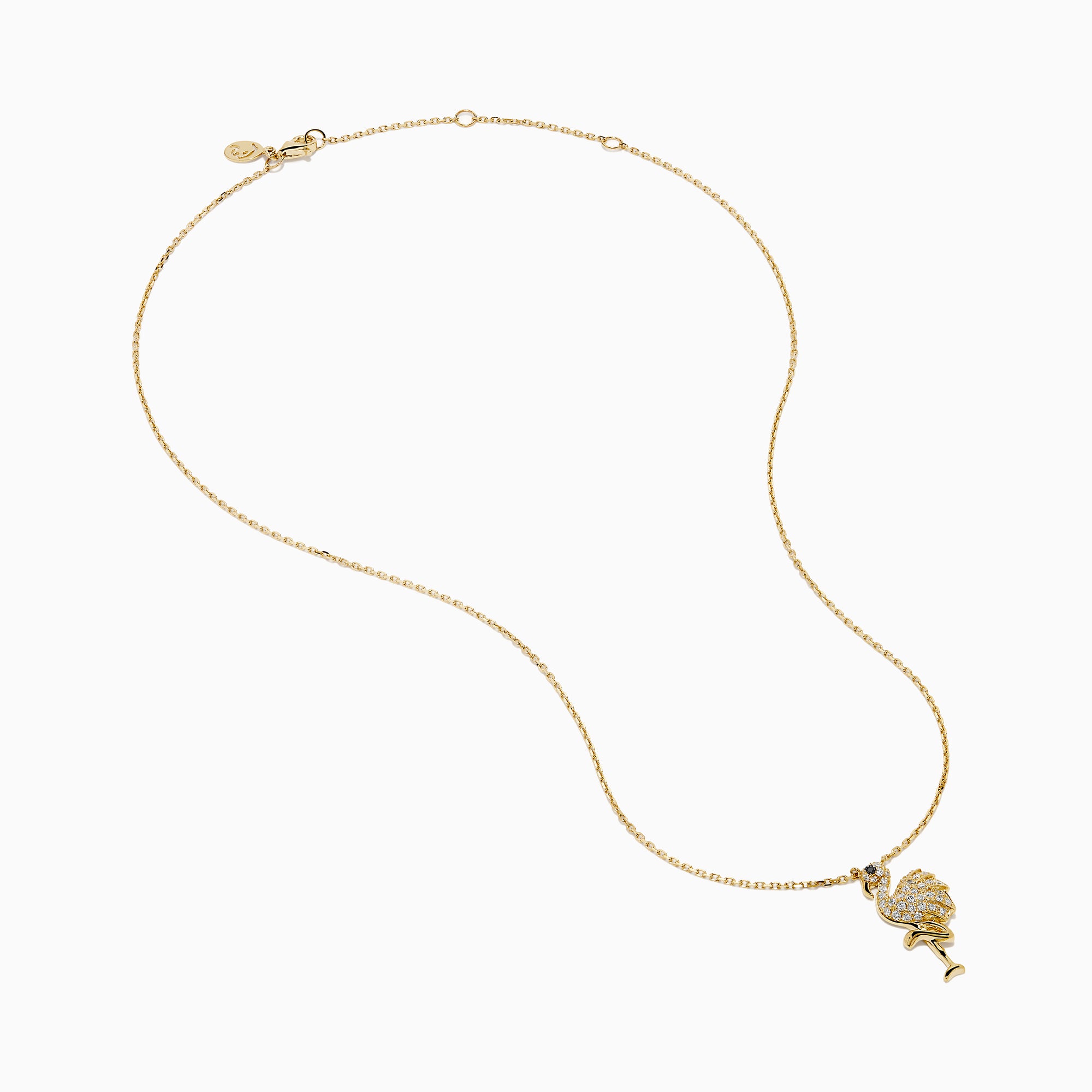 14K Yellow Gold White and Black Diamond Flamingo Pendant