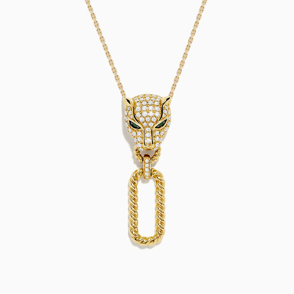 Signature 14K Yellow Gold Diamond and Emerald Panther Pendant
