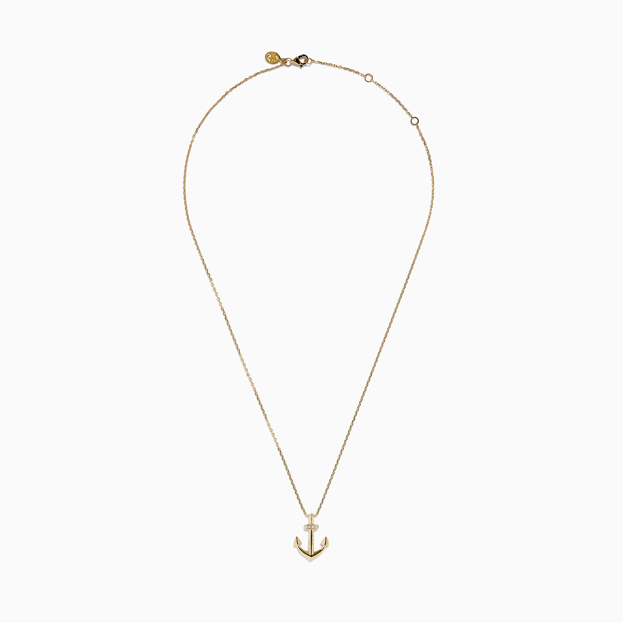 14K Yellow Gold Diamond Anchor Pendant