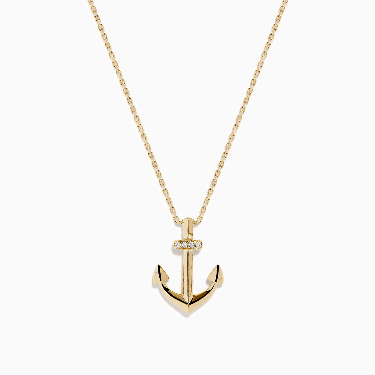 14K Yellow Gold Diamond Anchor Pendant