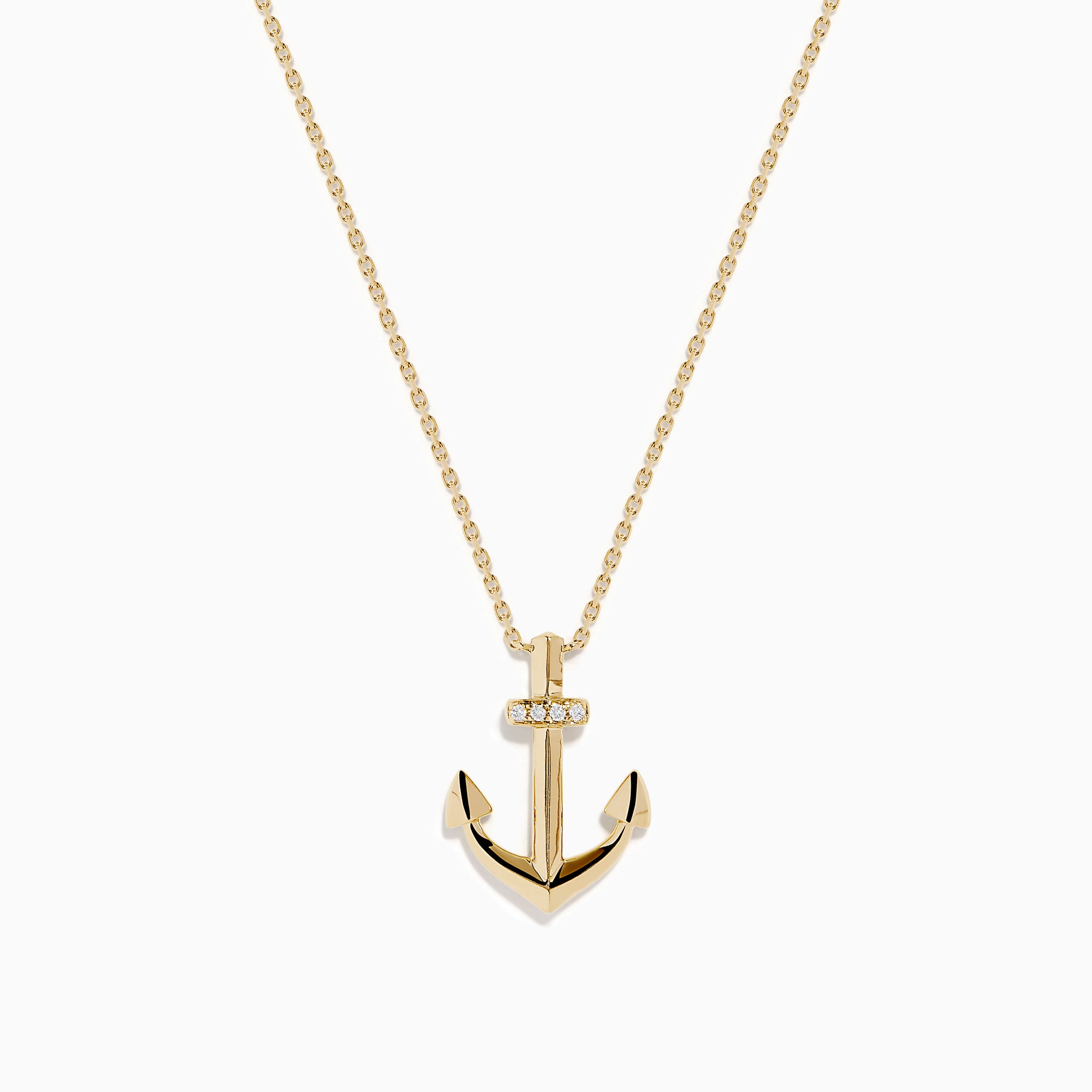 14K Yellow Gold Diamond Anchor Pendant