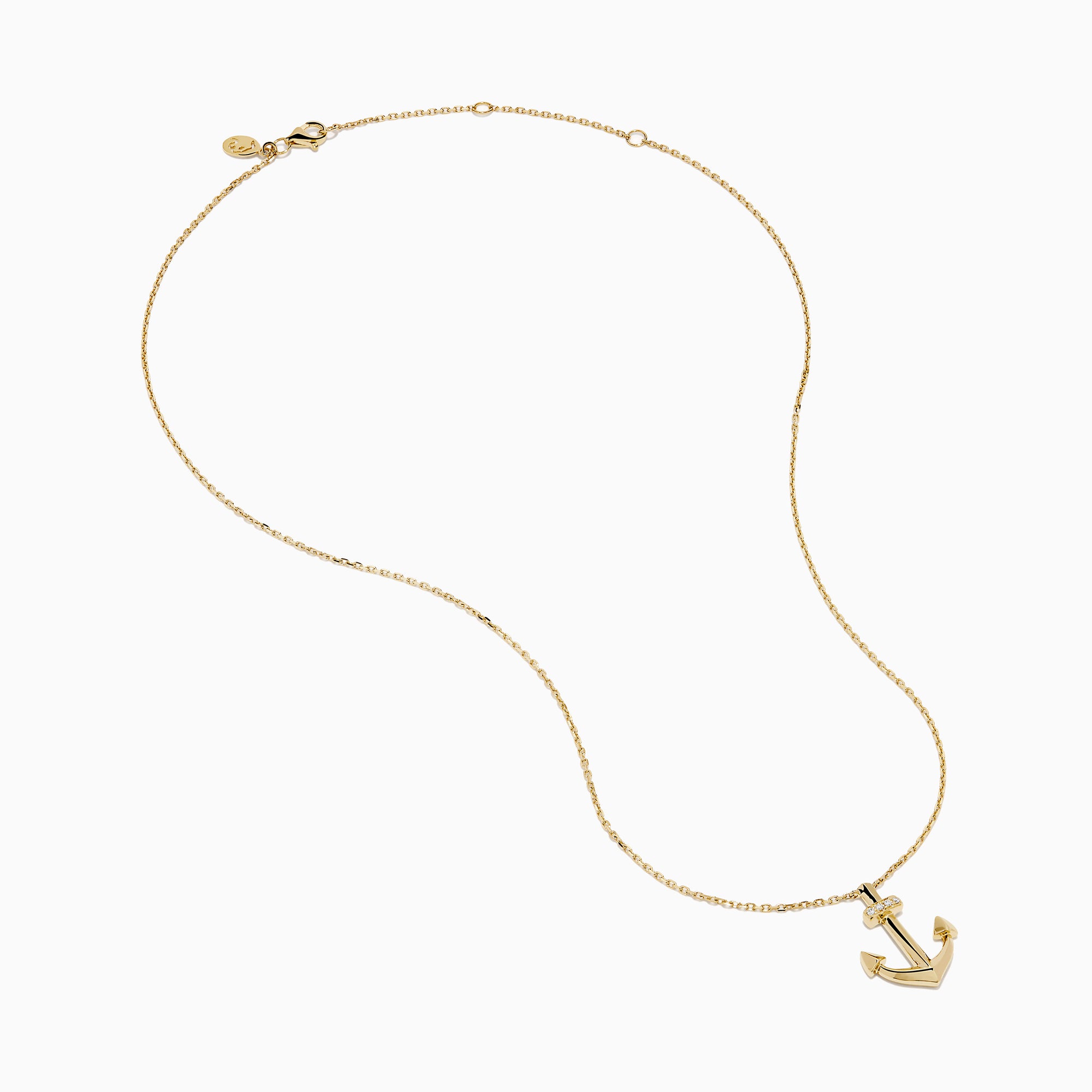 14K Yellow Gold Diamond Anchor Pendant