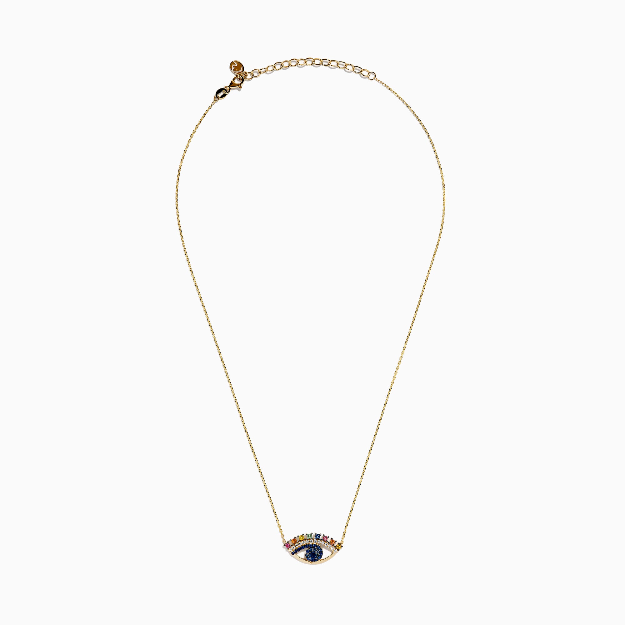 Watercolors 14K Yellow Gold Multi Sapphire and Diamond Evil Eye Necklace