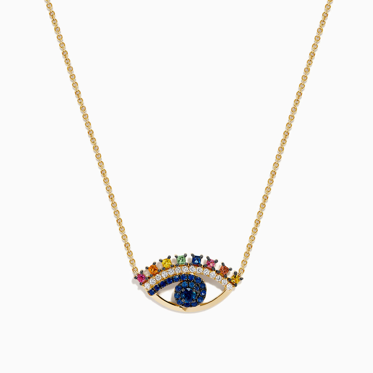 Watercolors 14K Yellow Gold Multi Sapphire and Diamond Evil Eye Necklace