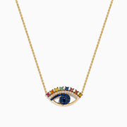 Watercolors 14K Yellow Gold Multi Sapphire and Diamond Evil Eye Necklace