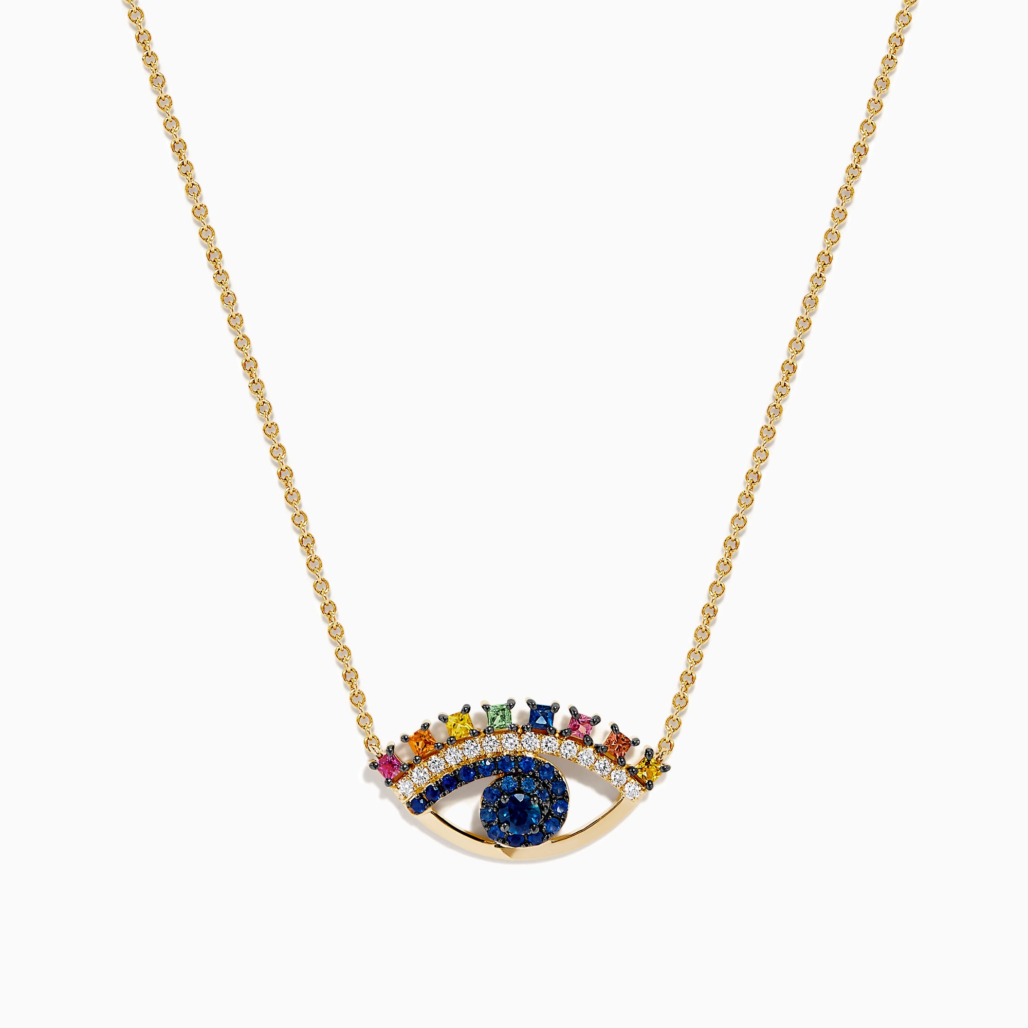 Watercolors 14K Yellow Gold Multi Sapphire and Diamond Evil Eye Necklace