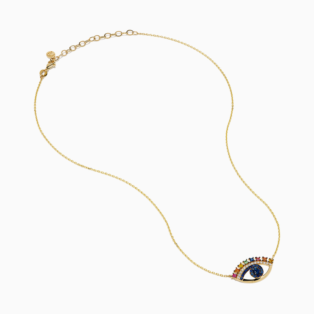 Watercolors 14K Yellow Gold Multi Sapphire and Diamond Evil Eye Necklace