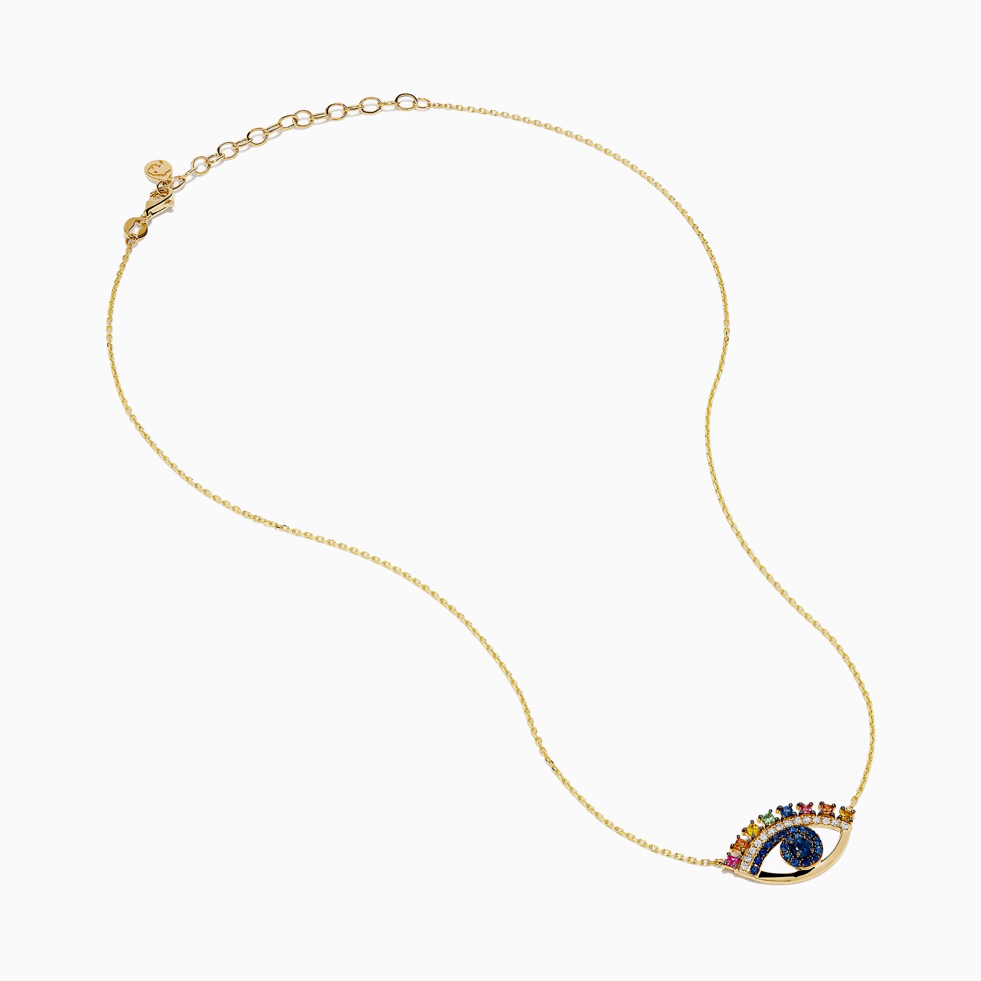 Watercolors 14K Yellow Gold Multi Sapphire and Diamond Evil Eye Necklace