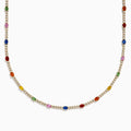 The Watercolors 14K Yellow Gold Multi Sapphire and Diamond Tennis Necklace features sparkling diamonds and vibrant sapphires—red, green, blue, pink, orange, and yellow—for a dazzling, colorful look.