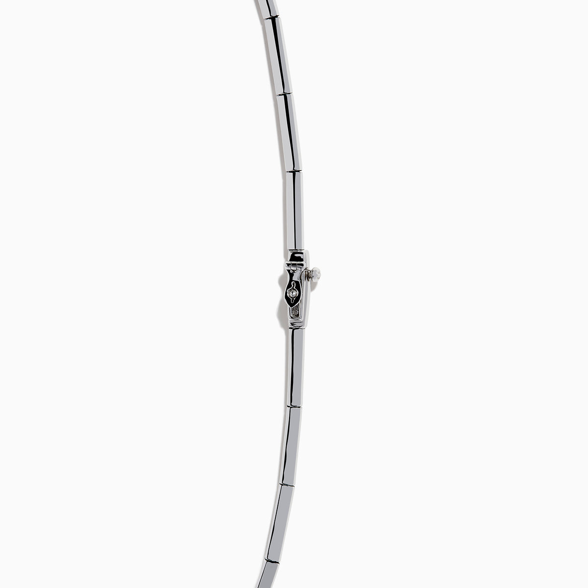 The 925 Sterling Silver Diamond Accented Necklace is a modern, elegant piece with a textured, curved front and sparkling stones on a sleek segmented band.