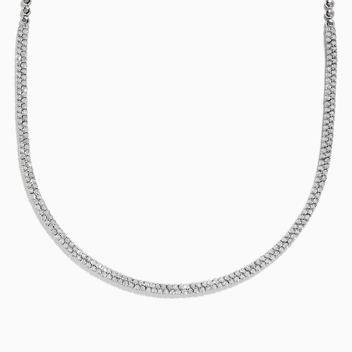 The 925 Sterling Silver Pave Diamond Necklace features a single row of sparkling round white diamonds set in a thin sterling silver chain, displayed elegantly against a white background.