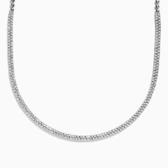 The 925 Sterling Silver Pave Diamond Necklace features a single row of sparkling round white diamonds set in a thin sterling silver chain, displayed elegantly against a white background.