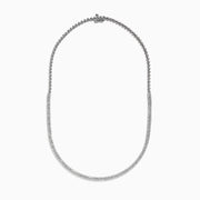 The 925 Sterling Silver Pave Diamond Necklace features a single row of sparkling round white diamonds set in a thin sterling silver chain, displayed elegantly against a white background.
