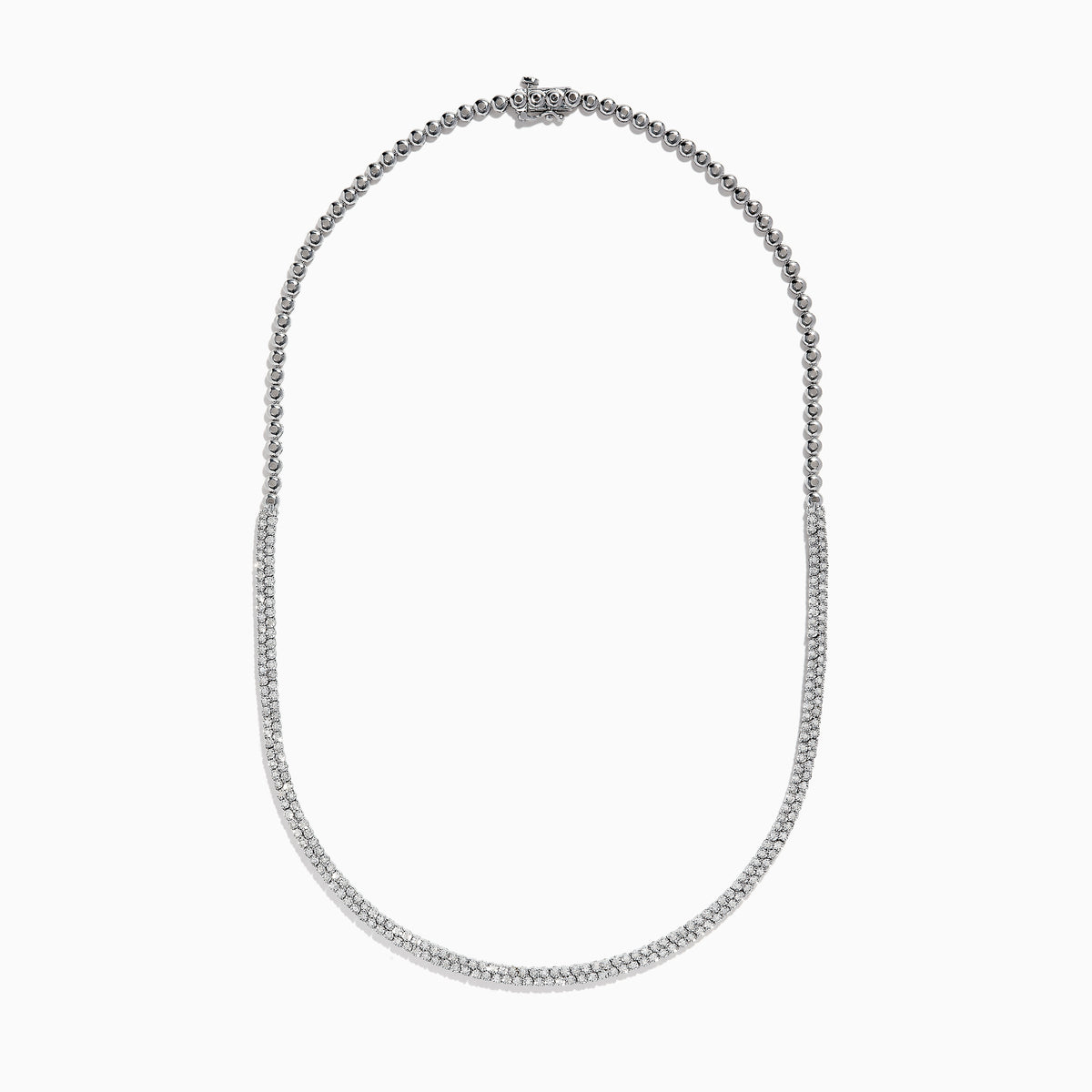 The 925 Sterling Silver Pave Diamond Necklace features a single row of sparkling round white diamonds set in a thin sterling silver chain, displayed elegantly against a white background.