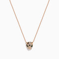 The Signature 14K Rose Gold Diamond Panther Pendant features a delicate chain and a detailed panther pendant with diamond accents and green gemstone eyes, shown against a white background.
