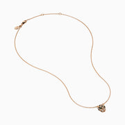 The Signature 14K Rose Gold Diamond Panther Pendant features a delicate chain and a detailed panther pendant with diamond accents and green gemstone eyes, shown against a white background.