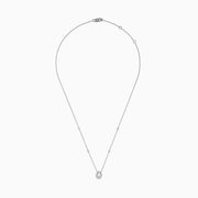 The Pave Classica 14K White Gold Diamond Oval Necklace features an oval pendant encrusted with diamonds and extra sparkling stones spaced along the chain, creating a delicate and elegant look.