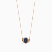 The Novelty 14K Rose Gold Blue Sapphire and Diamond Evil Eye Necklace features a blue sapphire center with sparkling diamonds, elegantly blending protection and style.