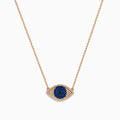 The Novelty 14K Rose Gold Blue Sapphire and Diamond Evil Eye Necklace features a blue sapphire center with sparkling diamonds, elegantly blending protection and style.