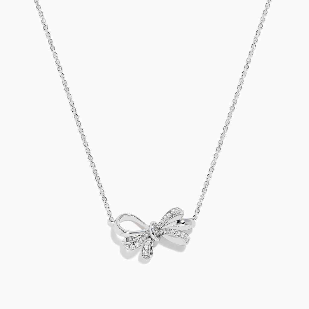 Effy 925 Sterling Silver Diamond Bow Necklace