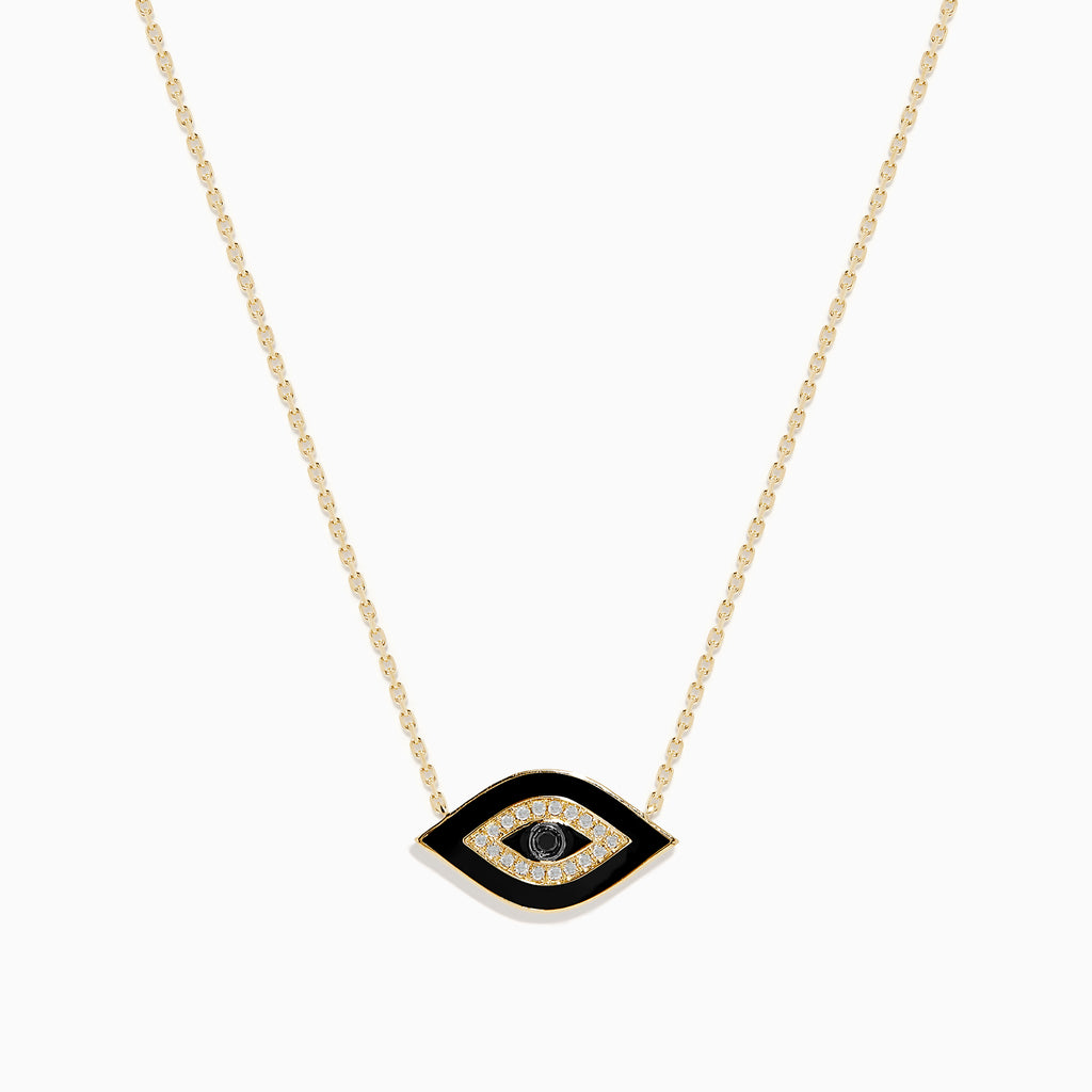 Effy Novelty 14K Yellow Gold Black and White Diamond Evil Eye Necklace