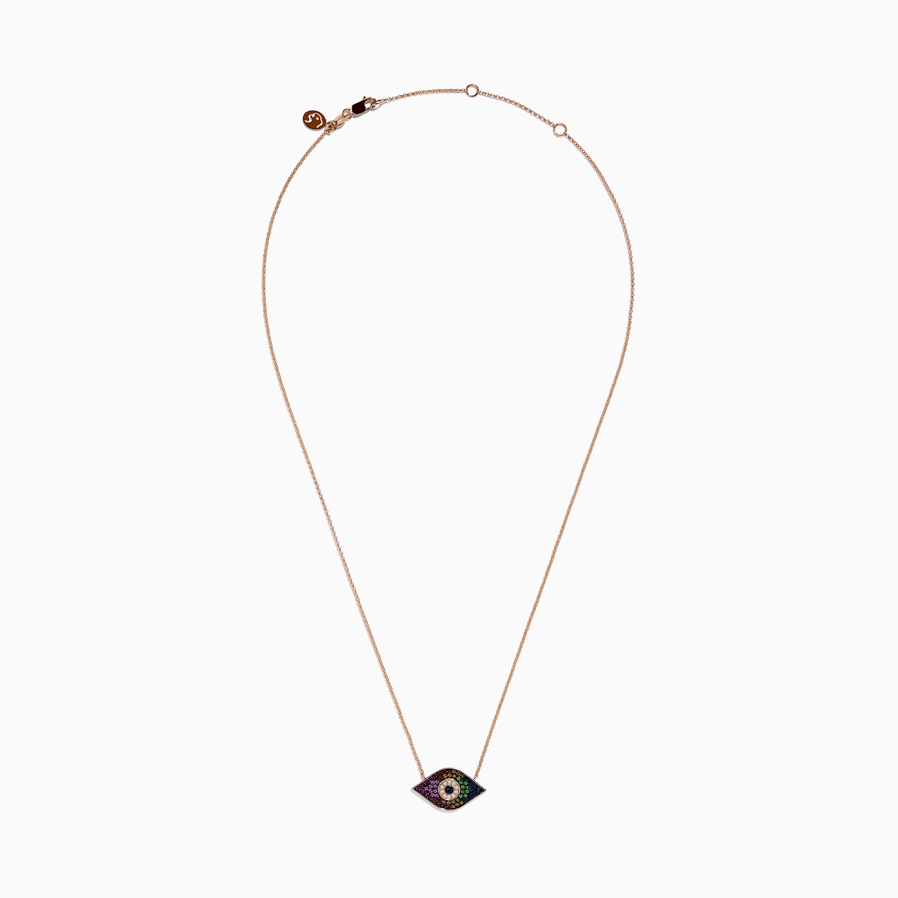 Effy Novelty 14K Rose Gold Multi Sapphire & Diamond Evil Eye Necklace