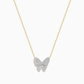 The Nature 14K Yellow Gold Diamond Butterfly Necklace features a delicate yellow gold chain and a butterfly-shaped pendant adorned with sparkling diamonds, displayed on a plain white background.