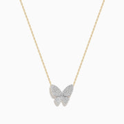The Nature 14K Yellow Gold Diamond Butterfly Necklace features a delicate yellow gold chain and a butterfly-shaped pendant adorned with sparkling diamonds, displayed on a plain white background.