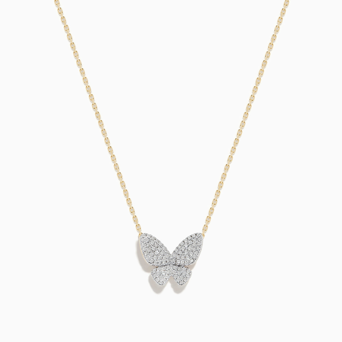 The Nature 14K Yellow Gold Diamond Butterfly Necklace features a delicate yellow gold chain and a butterfly-shaped pendant adorned with sparkling diamonds, displayed on a plain white background.