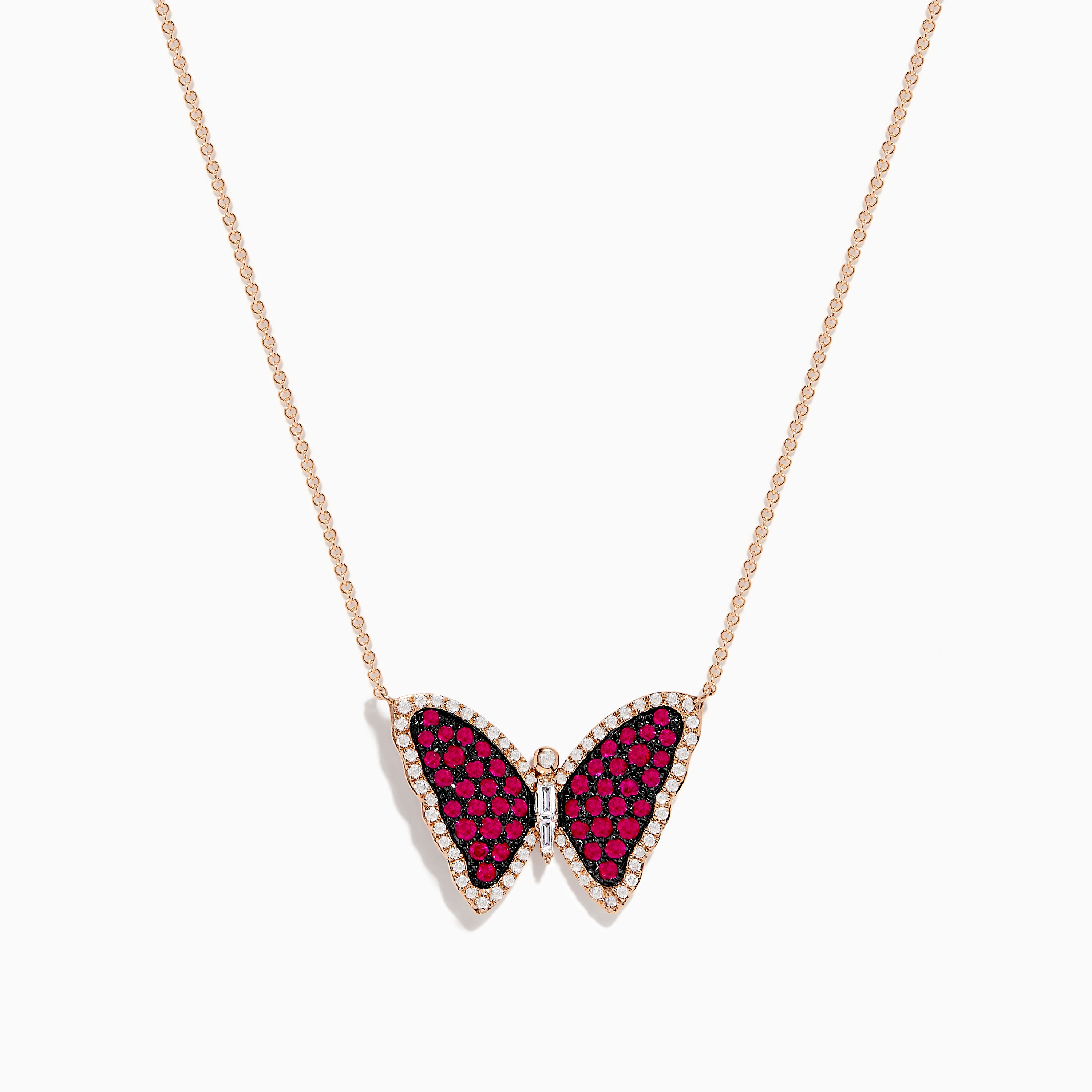 Effy Ruby Royale 14K Rose Gold Ruby and Diamond Butterfly Necklace