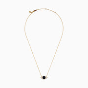 The Novelty 14K Yellow Gold Blue Sapphire and Diamond Evil Eye Necklace features an eye-shaped pendant with a dark blue sapphire center, accented by sparkling diamonds.