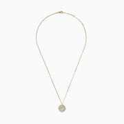 The Novelty 14k Yellow Gold Diamond Compass Pendant features a round star design on a textured silver-tone background, accented with a beaded gold border, and displayed on a plain white background.