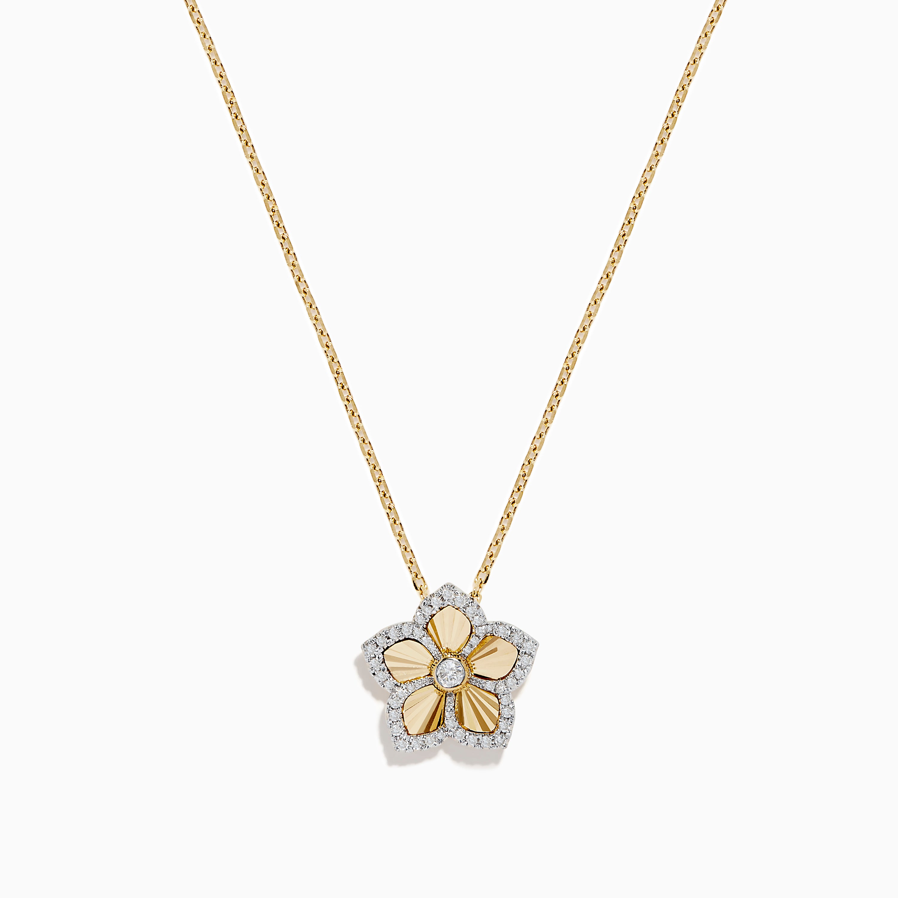 Nature 14K Yellow Gold Diamond Flower Necklace –