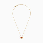 The Ruby Royale 14K Yellow Gold Diamond and Ruby Bee Necklace features a bee pendant adorned with red rubies and clear diamonds, elegantly displayed against a white background.