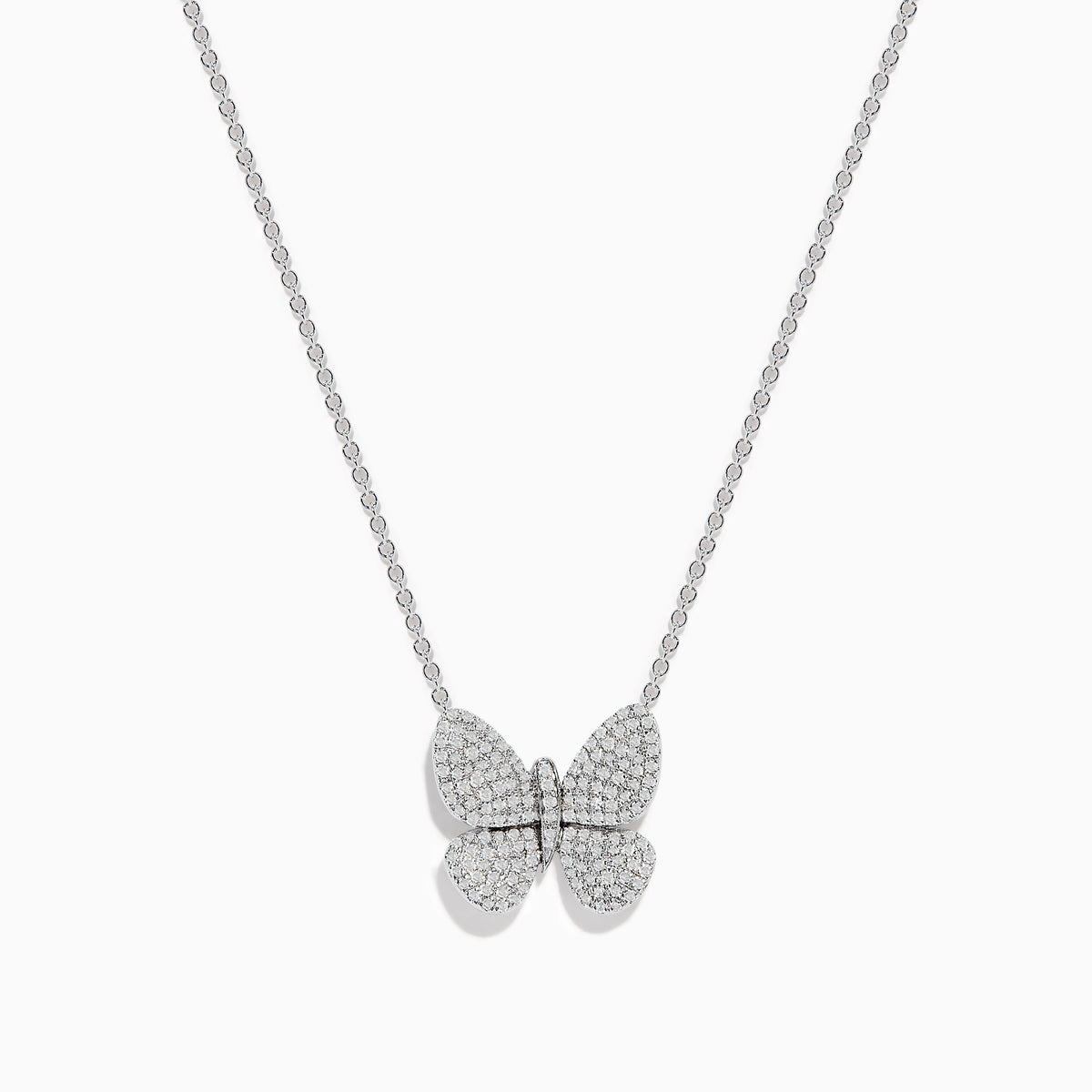 The 925 Sterling Silver Butterfly Necklace features a delicate butterfly-shaped pendant adorned with sparkling diamonds, beautifully displayed against a white background.
