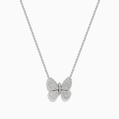 The 925 Sterling Silver Butterfly Necklace features a delicate butterfly-shaped pendant adorned with sparkling diamonds, beautifully displayed against a white background.