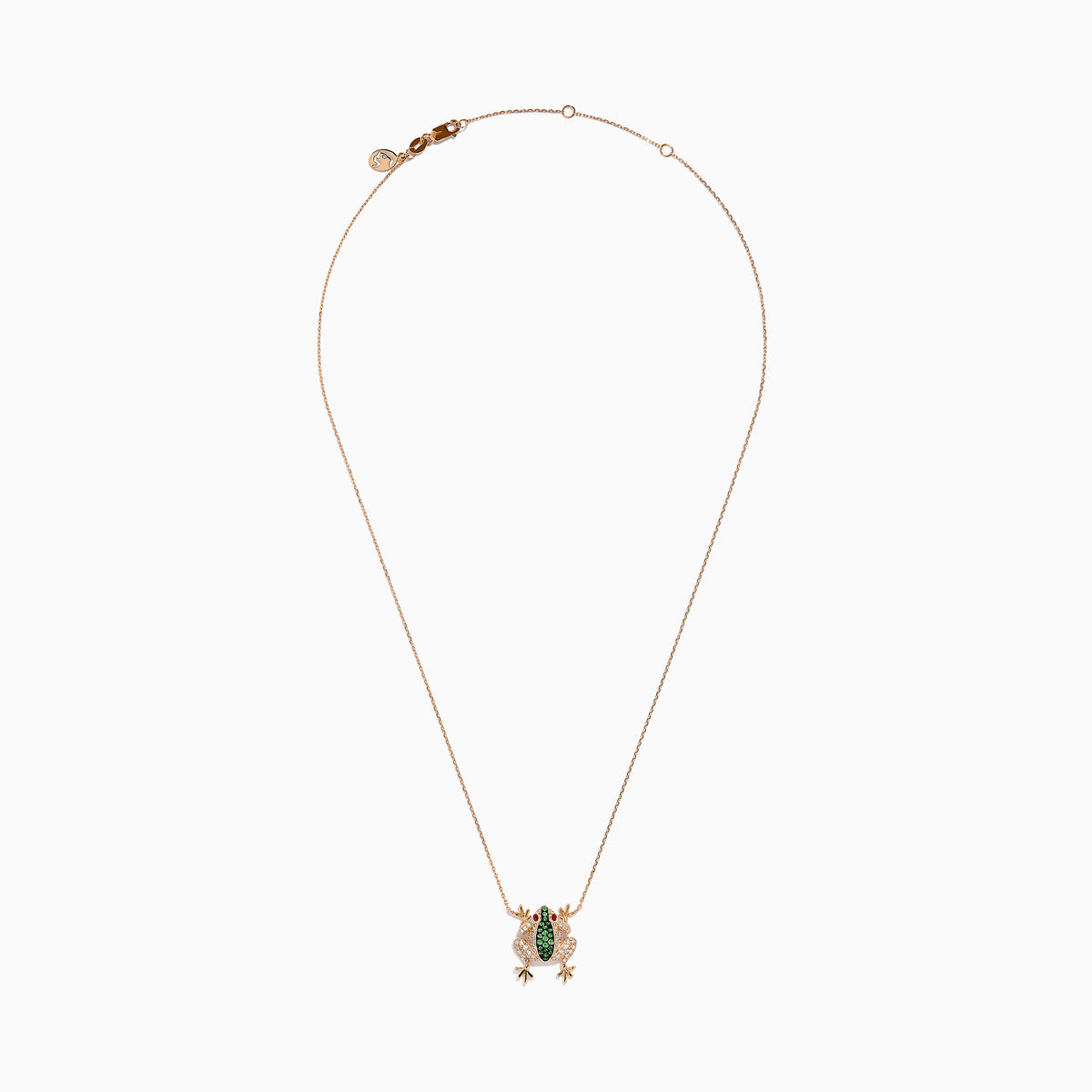 14K Rose Gold Tsavorite, Ruby and Diamond Frog Necklace
