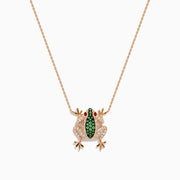 14K Rose Gold Tsavorite, Ruby and Diamond Frog Necklace