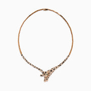 The Signature 14K Rose Gold Diamond and Emerald Panther Necklace features a sculpted panther head with black spots, sparkling diamonds, and vivid emerald green eyes for a striking look.