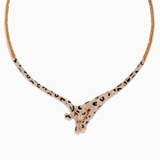 The Signature 14K Rose Gold Diamond and Emerald Panther Necklace features a sculpted panther head with black spots, sparkling diamonds, and vivid emerald green eyes for a striking look.