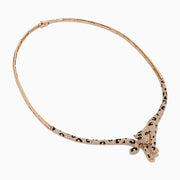 The Signature 14K Rose Gold Diamond and Emerald Panther Necklace features a sculpted panther head with black spots, sparkling diamonds, and vivid emerald green eyes for a striking look.