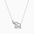 The Novelty 14K White Gold Diamond Elephant Necklace features an elephant-shaped pendant with sparkling stones on a delicate chain, showcased against a white background.
