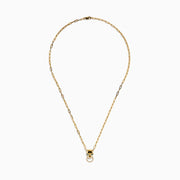 The Signature 14K Yellow Gold Diamond and Emerald Panther Necklace features an emerald panther head with green eyes and a sparkling circular ring, set against a white background.