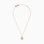 The Zodiac 14K Yellow Gold and Diamond Gemini Necklace features a round pendant with an engraved Gemini design, highlighted by sparkling diamonds for an elegant, refined look.