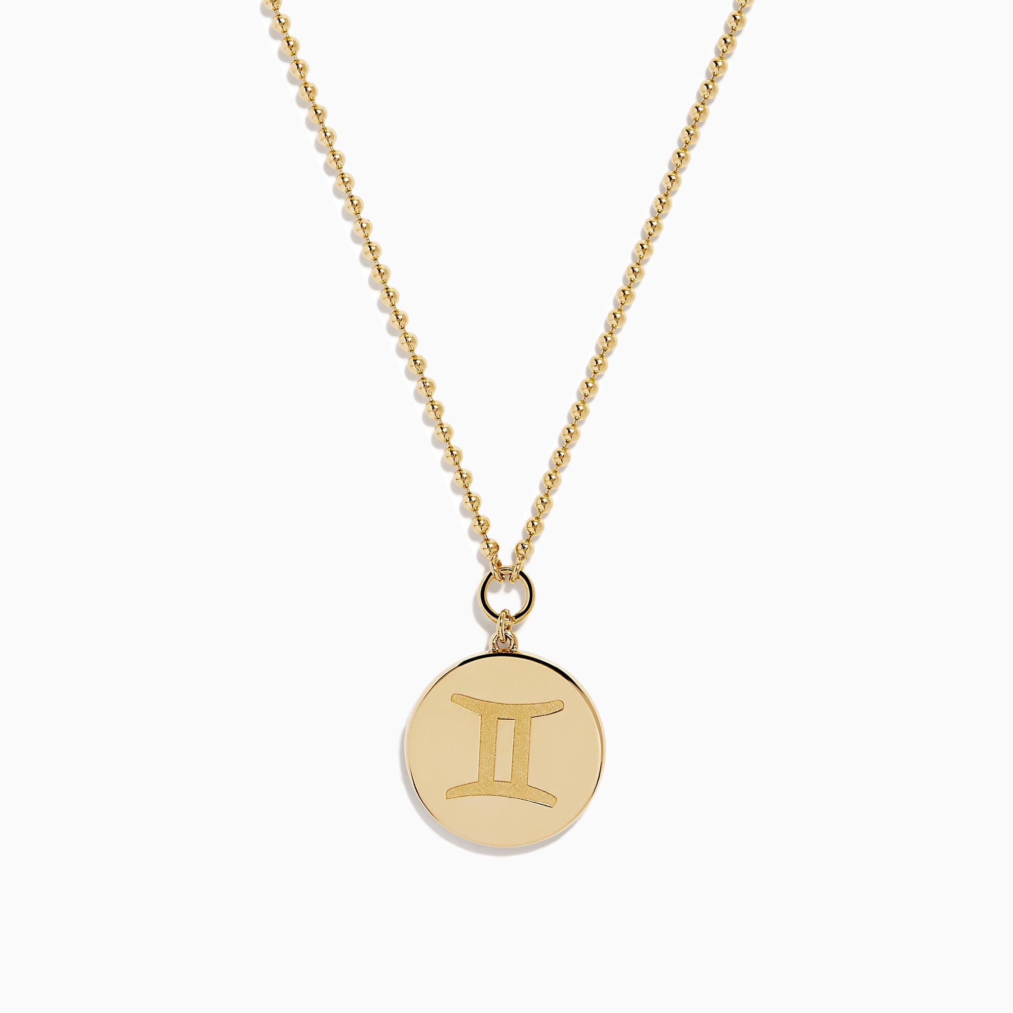 The Zodiac 14K Yellow Gold and Diamond Gemini Necklace features a round pendant with an engraved Gemini design, highlighted by sparkling diamonds for an elegant, refined look.