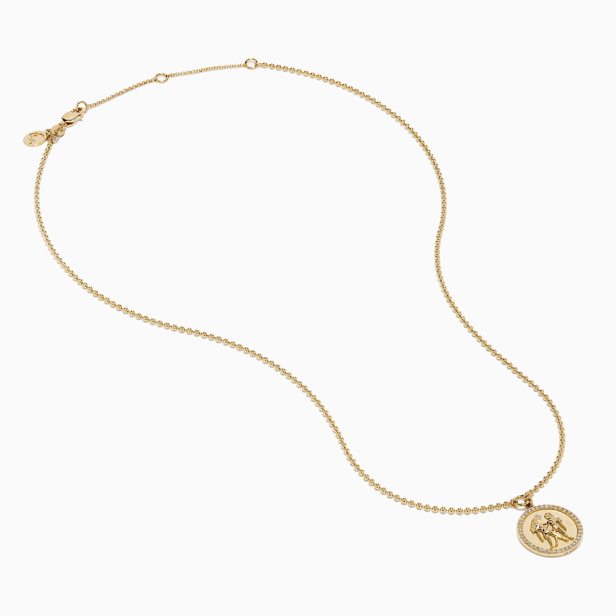 The Zodiac 14K Yellow Gold and Diamond Gemini Necklace features a round pendant with an engraved Gemini design, highlighted by sparkling diamonds for an elegant, refined look.