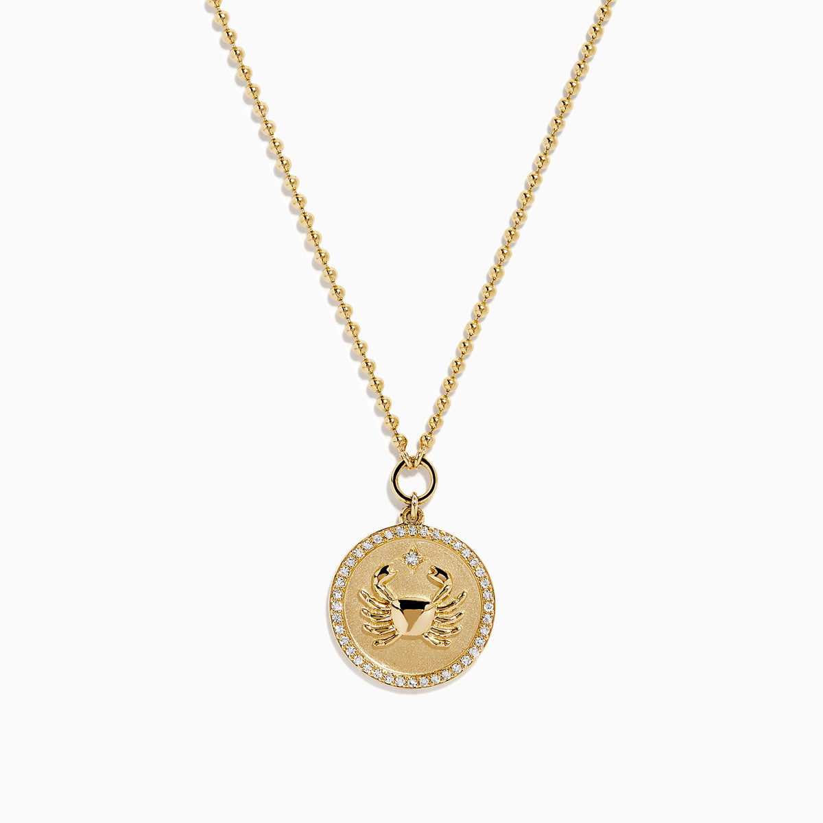 The Zodiac 14K Yellow Gold and Diamond Cancer Necklace features a round pendant with a winged cup design, accented by diamonds. Its delicate chain and zodiac style make it a perfect, personal accessory.