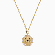 The Zodiac 14K Yellow Gold and Diamond Cancer Necklace features a round pendant with a winged cup design, accented by diamonds. Its delicate chain and zodiac style make it a perfect, personal accessory.